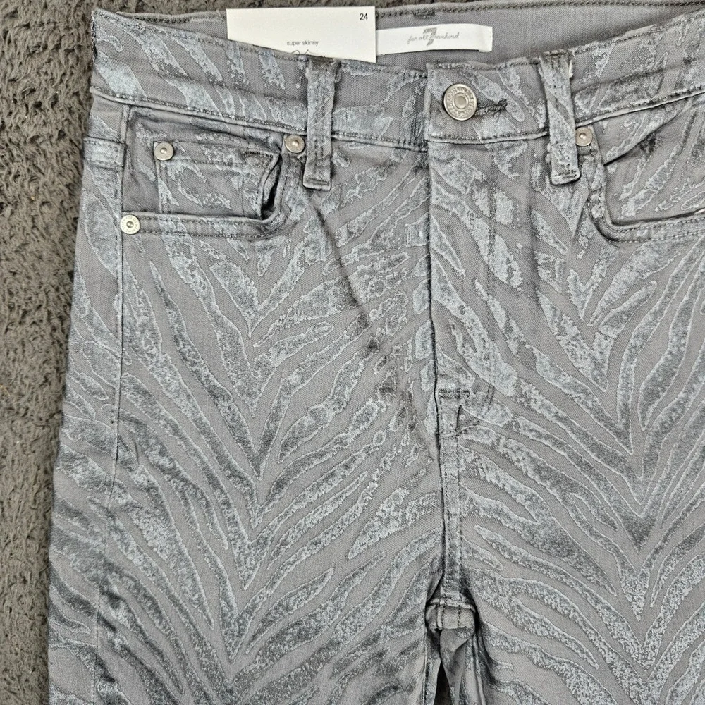 7 For All Mankind Womens Super Skinny Jeans Grey Zebra Metallic Animal Print‎ 24